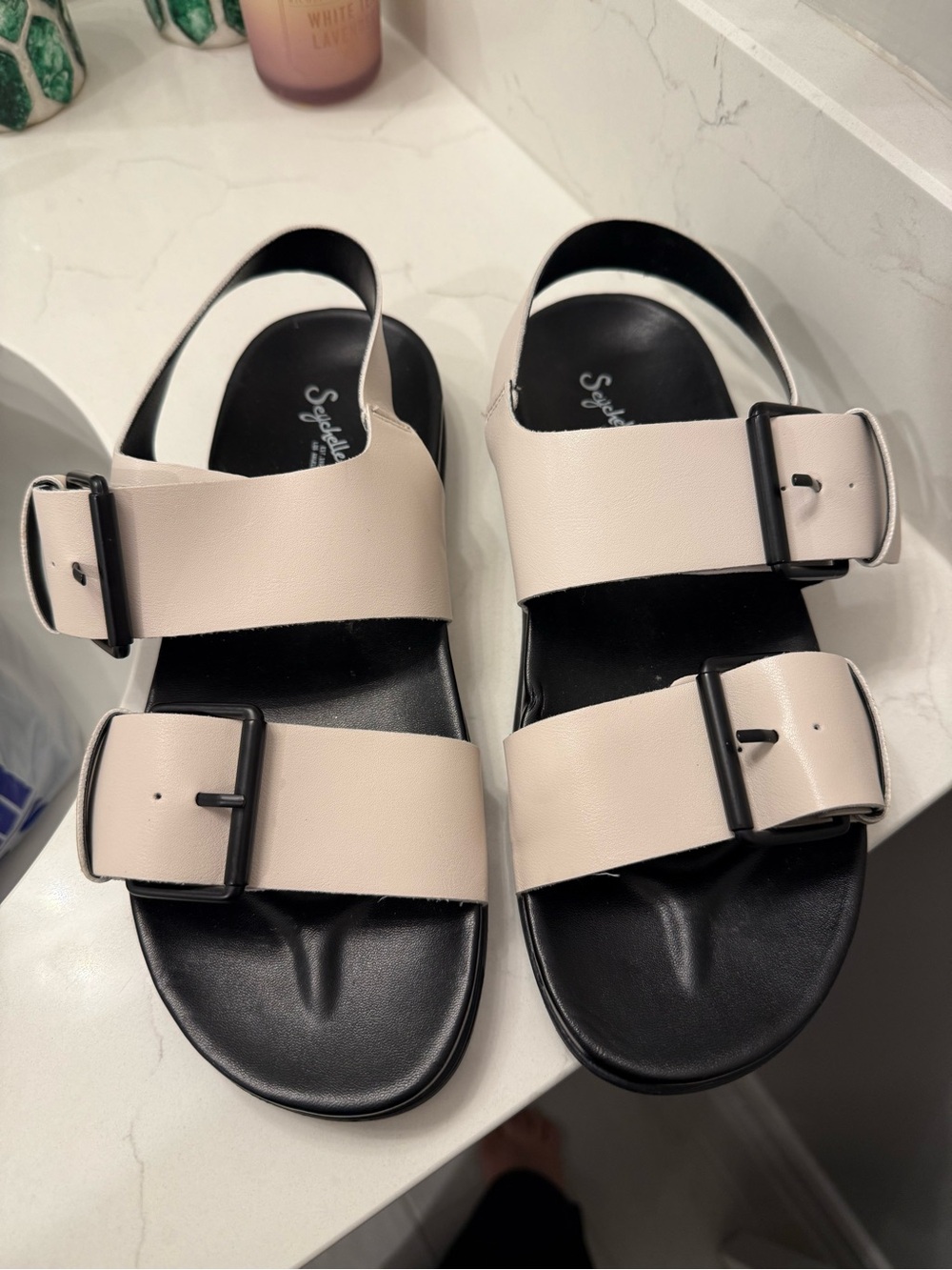 Seychelles White Dual-Buckle Slide Sandals